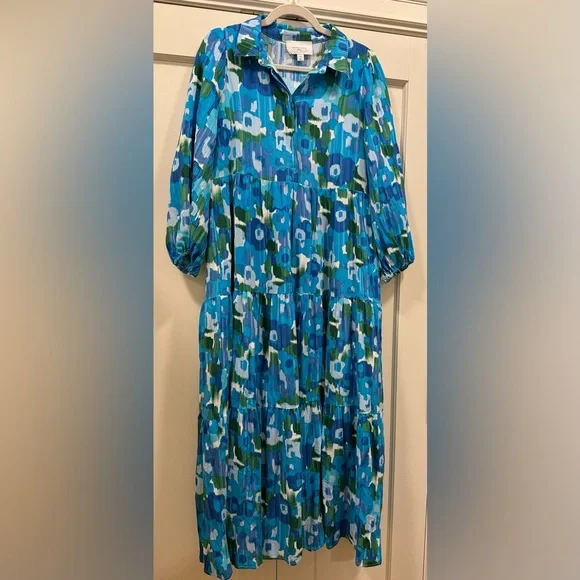 Pomander Place blue floral collared maxi dress with pockets, size M - Picture 9 of 9